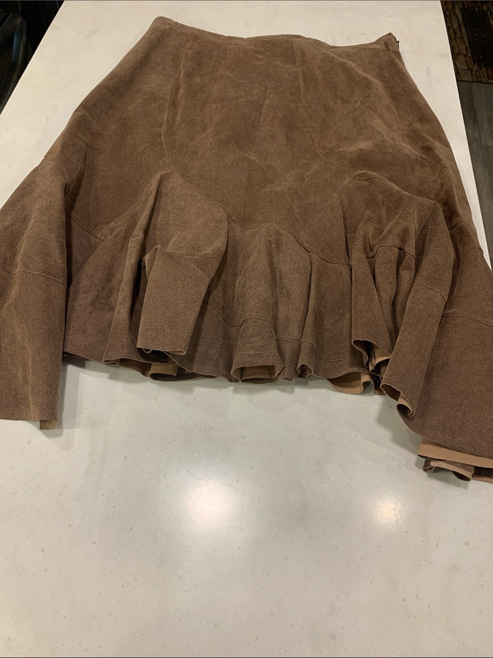 Asymmetrical Genuine Leather Skirt Newport News Size 12 Brown Western Boho lined